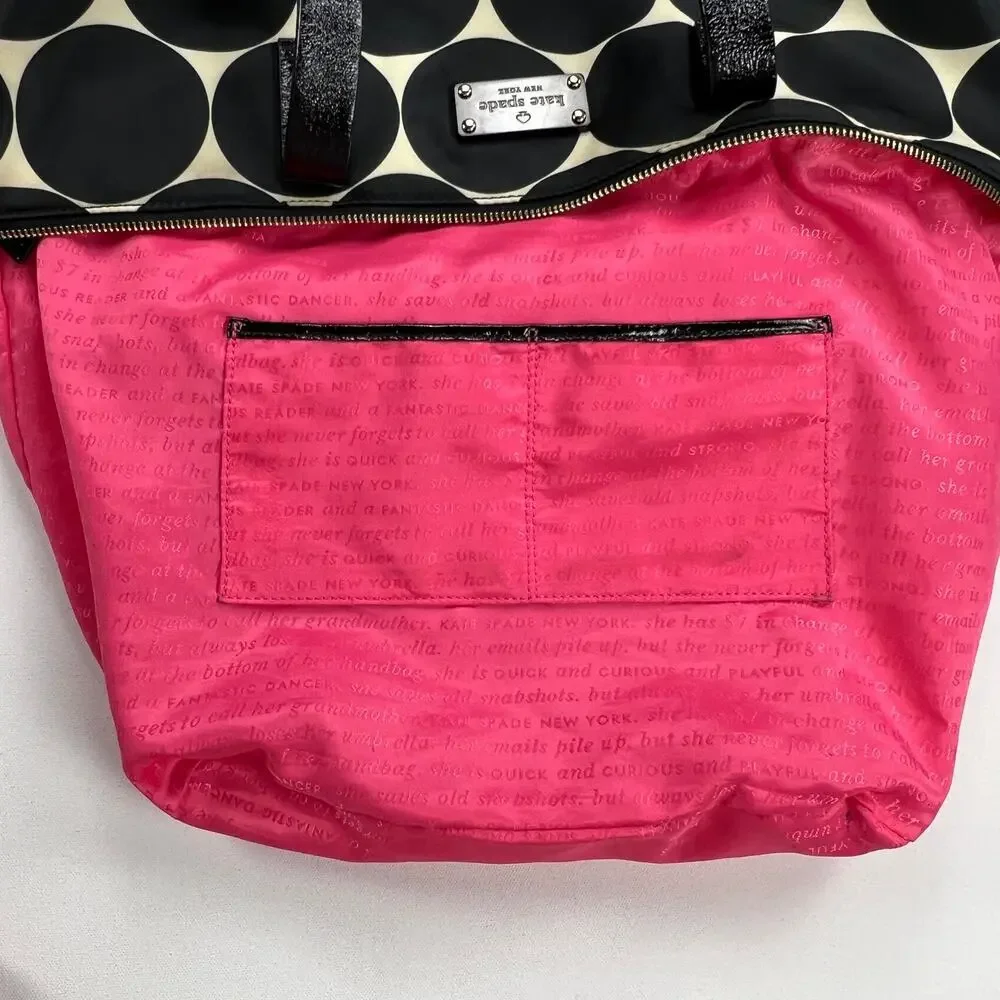 Kate Spade Deborah Dot Nylon Tote Satchel Handbag Black Cream Polka Dot